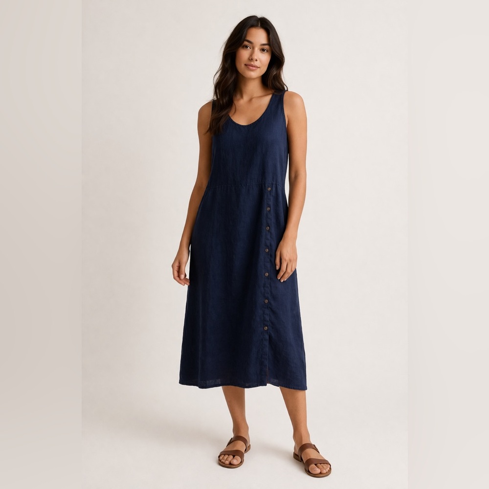 ✨ Lungo L’arno Navy Linen Midi Dress – Size 1X – Read Description